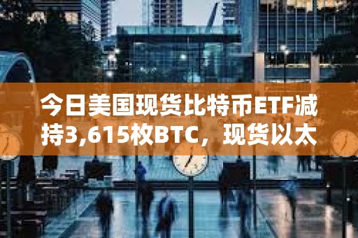 今日美國現貨比特幣ETF減持3,615枚BTC，現貨以太坊ETF增持8,815枚ETH