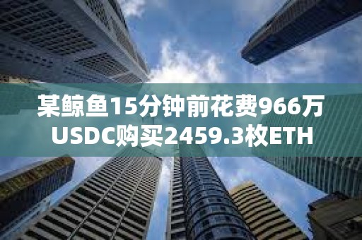 某鯨魚15分鐘前花費966萬USDC購買2459.3枚ETH