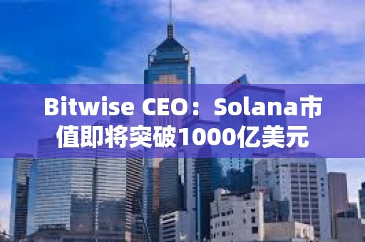 Bitwise CEO：Solana市值即將突破1000億美元