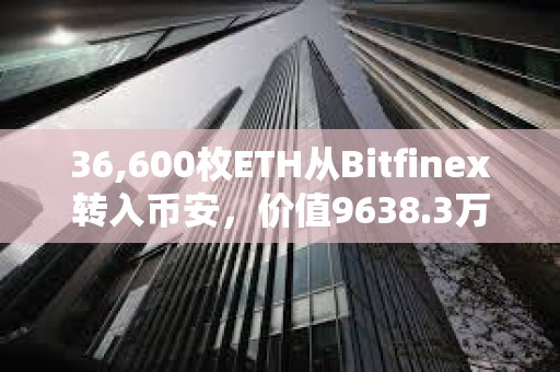 36,600枚ETH從Bitfinex轉入幣安，價值9638.3萬美元