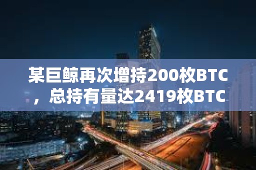 某巨鯨再次增持200枚BTC，總持有量達2419枚BTC
