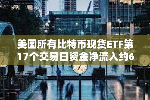 美國所有比特幣現貨ETF第17個交易日資金凈流入約6800萬美元