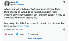 Coinbase 收購 Echo 背后：Cobie 從 200 美元入圈到名利雙收的 13 年