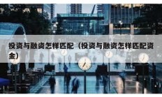 投資與融資怎樣匹配（投資與融資怎樣匹配資金）