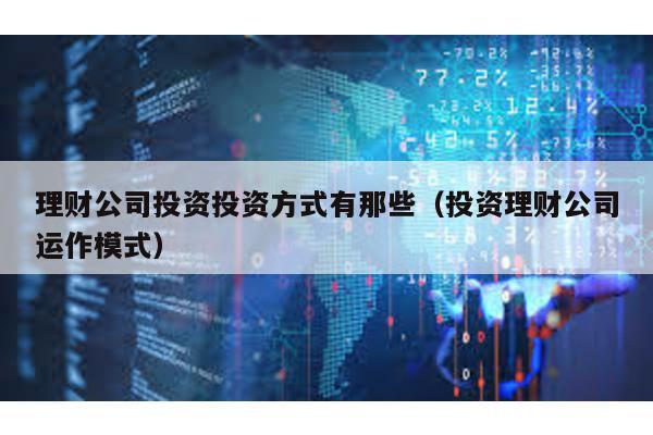 理財公司投資投資方式有那些(投資理財公司運作模式)